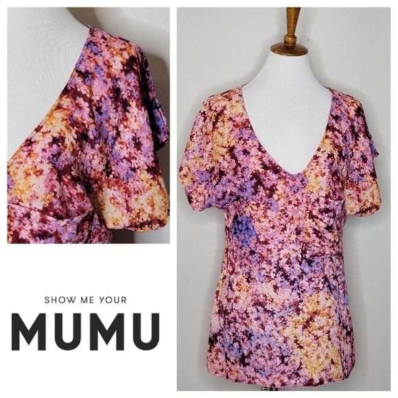 Show Me Your‎ Mumu Floral Print V Neck Pocket Pullover Top - Picture 1 of 7